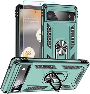 for Pixel 6a Case, Google Pixel 6A Phone Case with HD Screen Protector, [Military Grade 16ft. Drop Tested] Ring Shockproof Protective Phone Case for Google Pixel 6a,Dark Green