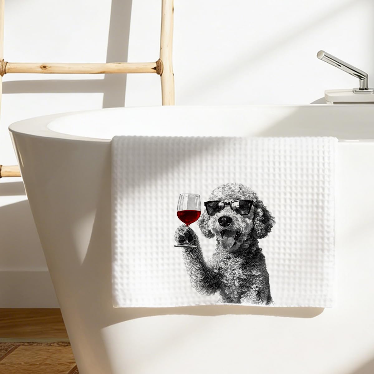 Funny Poodle Wine Kitchen Towels Decorative Microfiber Absorbent Dog Print Waffl