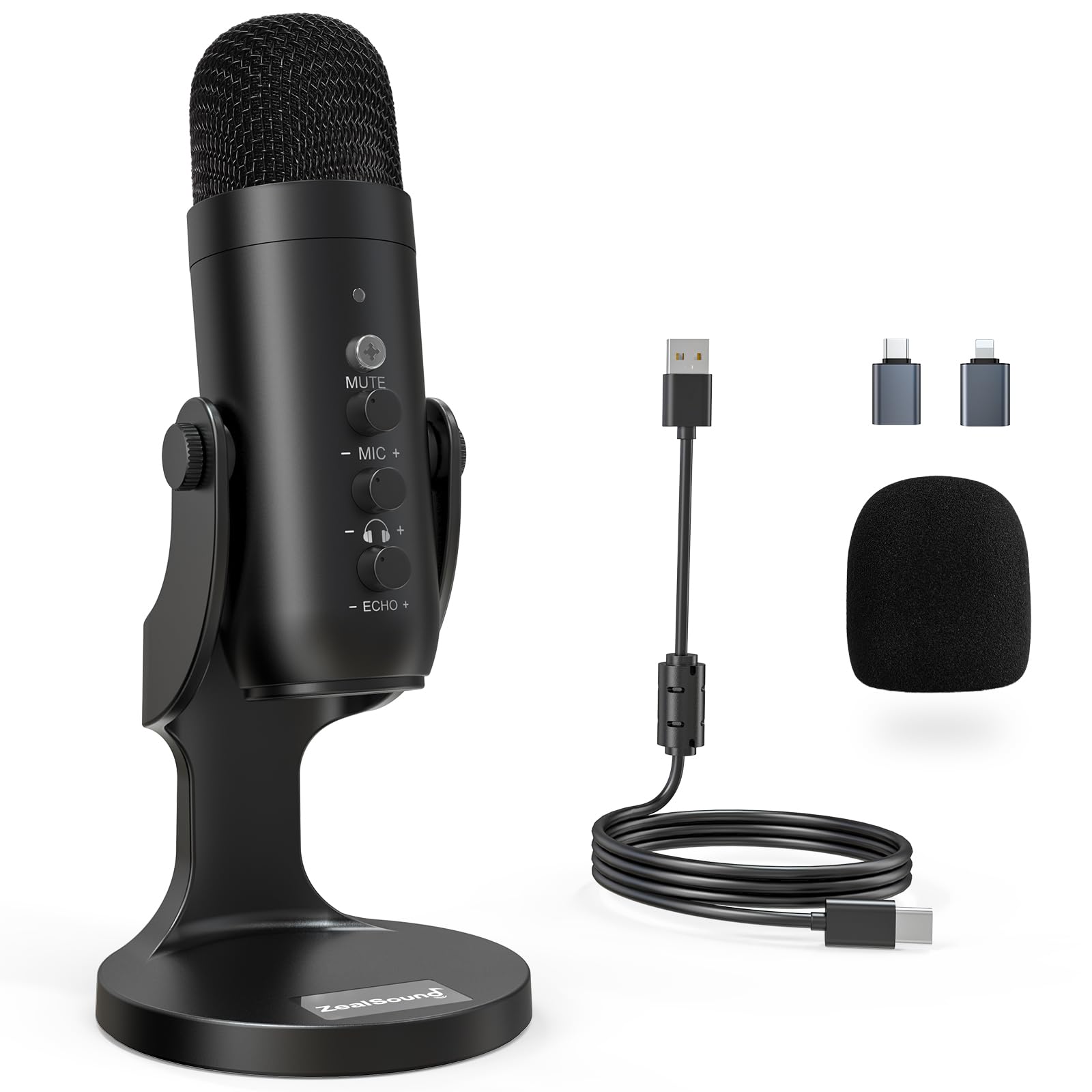 ZealSound Podcast Microphone for PC, Noise Cancellation USB Mic with Gain, Volum