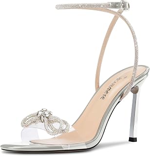 Castamere Women's Stiletto High Heel Open Toe Cap Ankle Strap Diamond Crystal Bow Knot Sandals Prom Summer 10 cm Heels