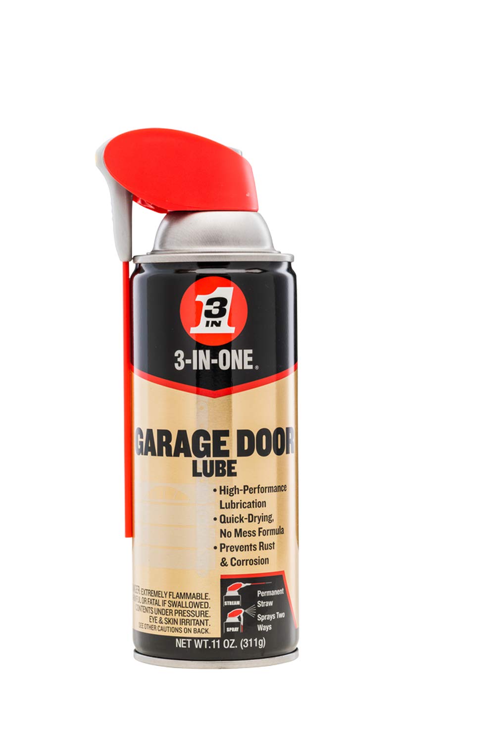 3-IN-ONE Garage Door Lubricant with SMART STRAW SPRAYS 2 WAYS, 11 OZ | Smooth Ga
