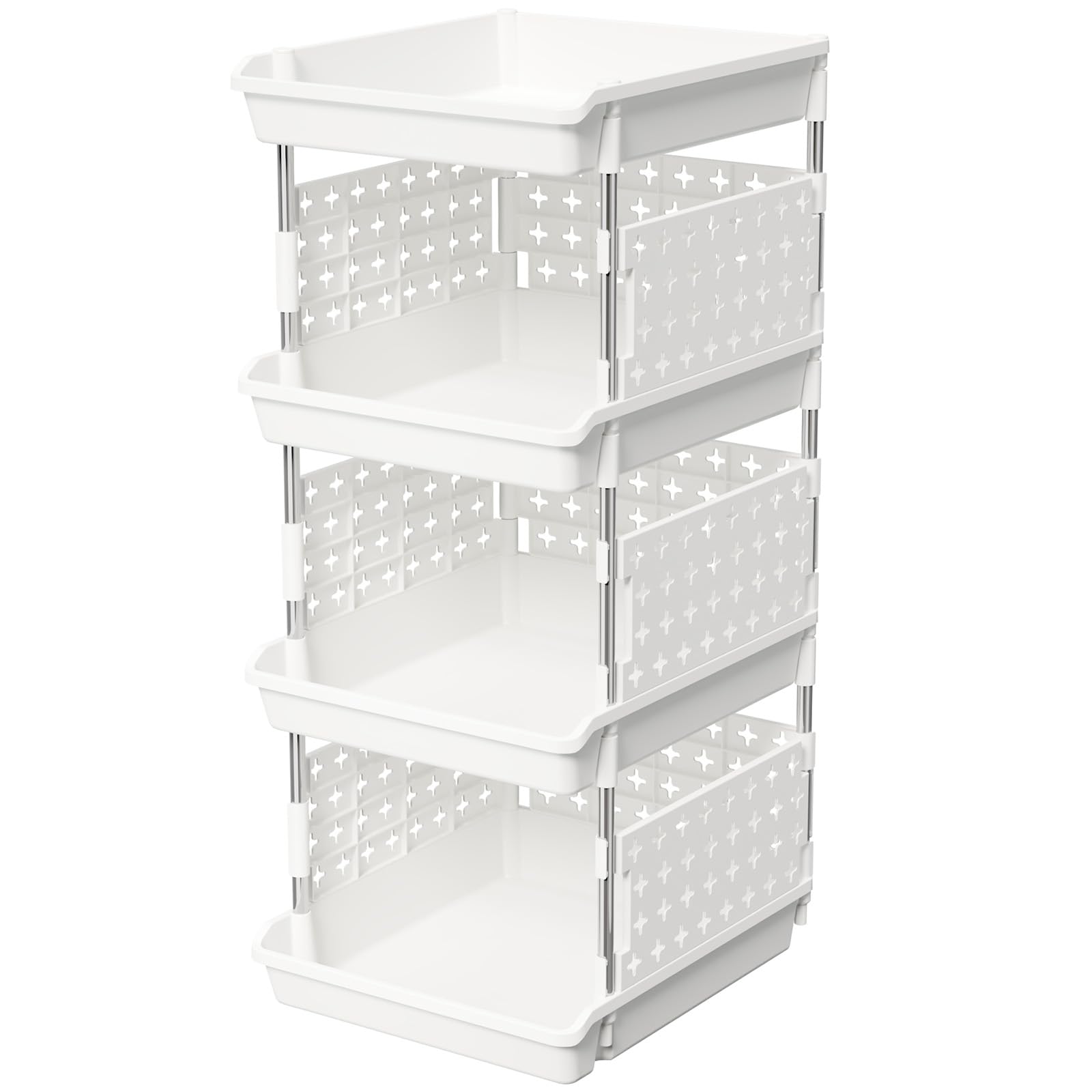 Lifewit Plastic Stackable Storage Baskets, 4 Tier Stacking Bins for Food and Clo