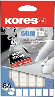 Kores - Gumfix, Gomma Adesiva Bianca Riutilizzabile e Rimovibile, Non Lascia Segni, Ideale per Casa, Scuola e Ufficio, Confezione da 84 Gommini x 50g