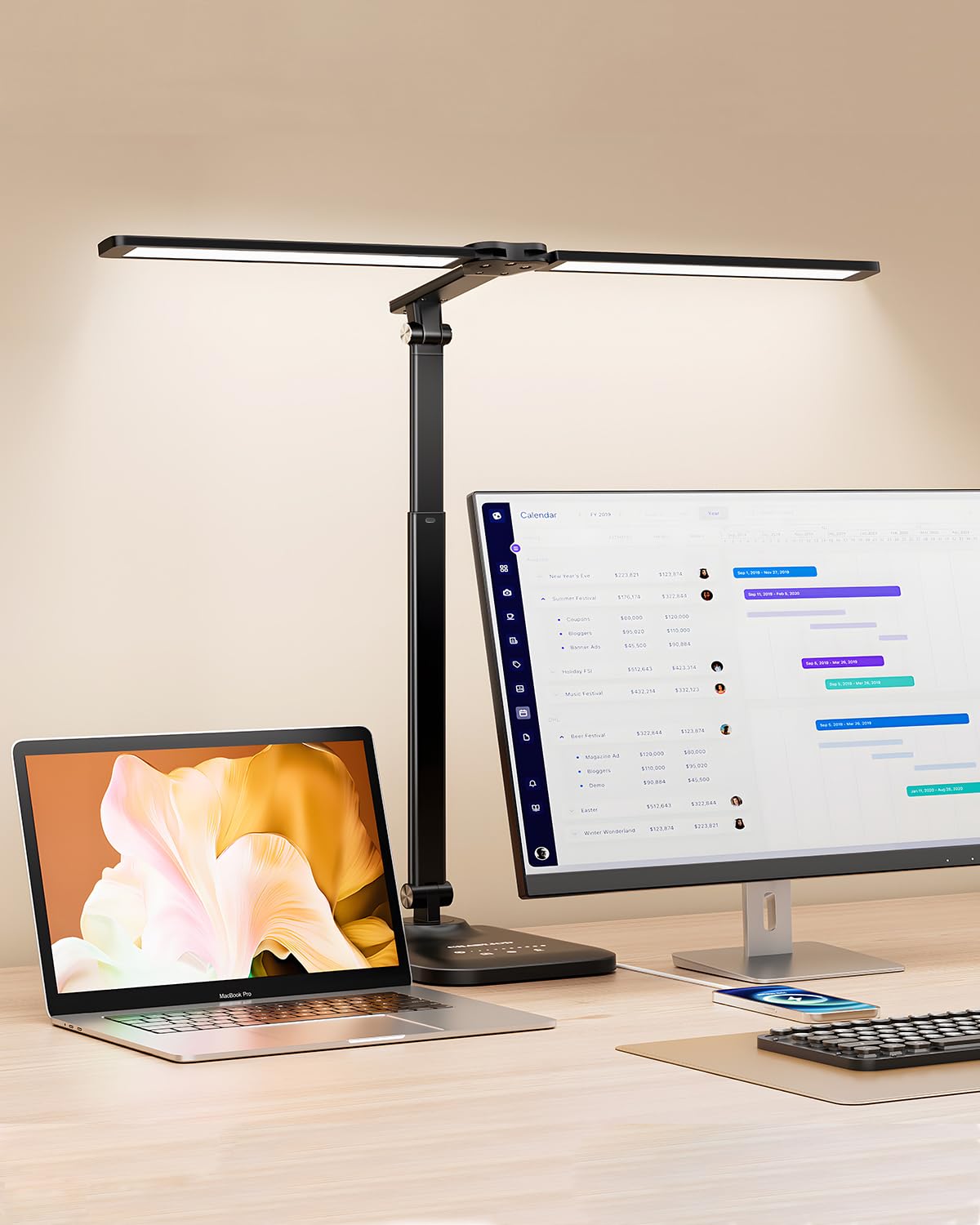 CHARYJOD LED Desk Lamp for Office Home, Height Adjustable Architect Desk Light w