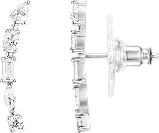 PAVOI 14K Gold Plated Cubic Zirconia Ear Crawler Earrings - Faux Diamond Ear Climber Fashion Earrings for Women
