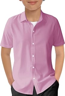 Haloumoning Boys Short Sleeve Dress Shirts Button Down Formal Uniform Shirt