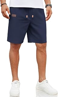 COOFANDY Men's Linen Beach Shorts Casual Drawstring Summer Vacation Shorts