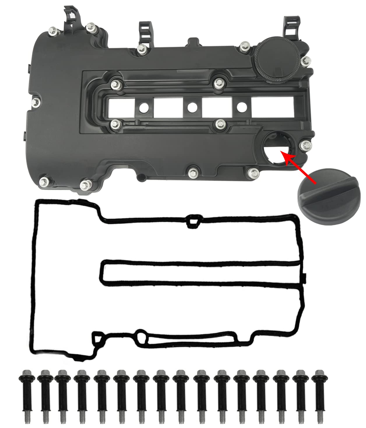 Engine Valve Cover with Gaskets, Bolts &amp; Oil Filler Cap Compatible with 2011