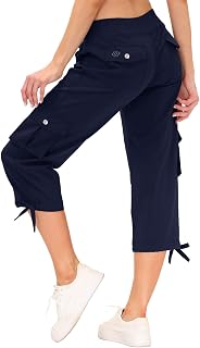 MoFiz Womens Capri Pants 3/4 Cropped Trousers Hiking Cargo Pants 6 Pockets