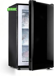 Maine 3.6 Cu. Ft. Small Upright Freezer, Compact Mini Freezer, Glossy Black | with Reversible Stainless Steel Door, 3-Position Adjustable Thermostat and Low-Noise Operation for Apartments/Dorms/Office
