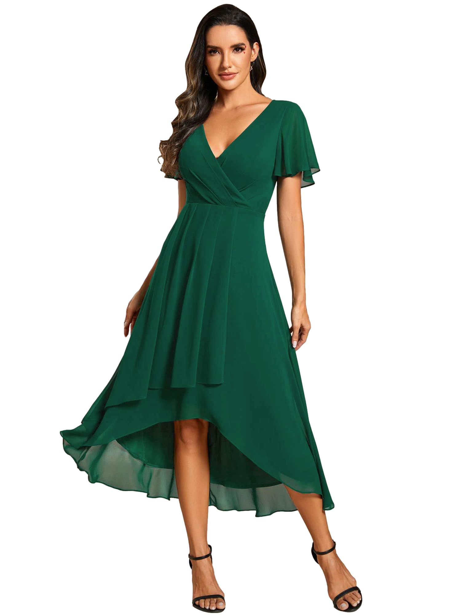 Ever-Pretty Guest Dress A-Line Skirt V Neck Ruffle Sleeve Women's Dress Chic And