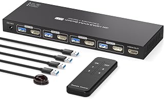 HDMI KVM Switch 4 Computers EDID 4K@60Hz 4 Port KVM for 4 PC Sharing 1 Monitor and 4 USB 3.0 Devices with Controller
