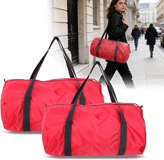 Large Capacity Foldable Travel Duffel Bag, 2 Pack Durable Nylon Foldable Tote Bag for Travel, Gym, Luggage Organizer, Red