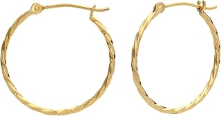 14k Yellow Gold Twisted Round Hoop Earrings
