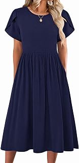 Zeagoo Women's Summer Short Sleeve Dresses with Pockets Casual A Line Swing Loose Floral T-Shirt Dress Beach Dress