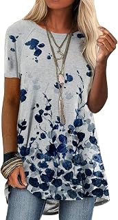 ORANDESIGNE Women's Short Sleeve Round Neck Summer Loose T-Shirts Basic T-Shirts Women Long Summer Casual Geometric Print Blouse Shirt Elegant Top