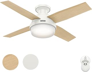 Hunter Fan 44 inch Indoor Ceiling Fan with Light, White Modern Ceiling Fan with Remote, 4 Blades for Kids Room, Bedroom, Office or Kitchen (Renewed)