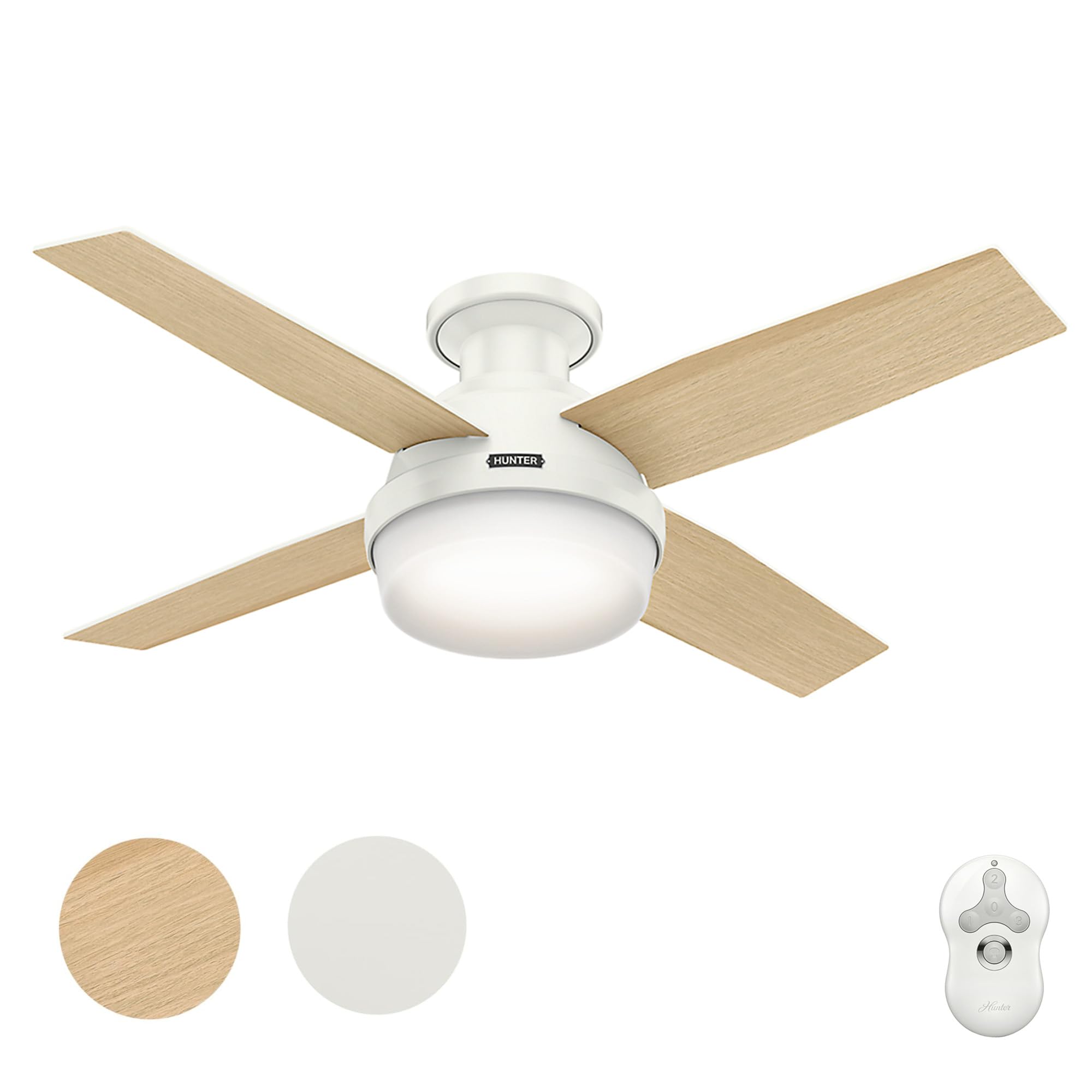 Hunter Fan 44 inch Indoor Ceiling Fan with Light, White Modern Ceiling Fan with 