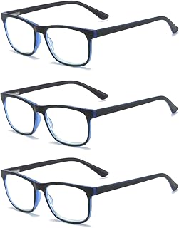 MMOWW Pack of 3 Reading Glasses for Men and Women, Anti-Blue Computer Glasses with Spring Hinges (Blue, +1.5)