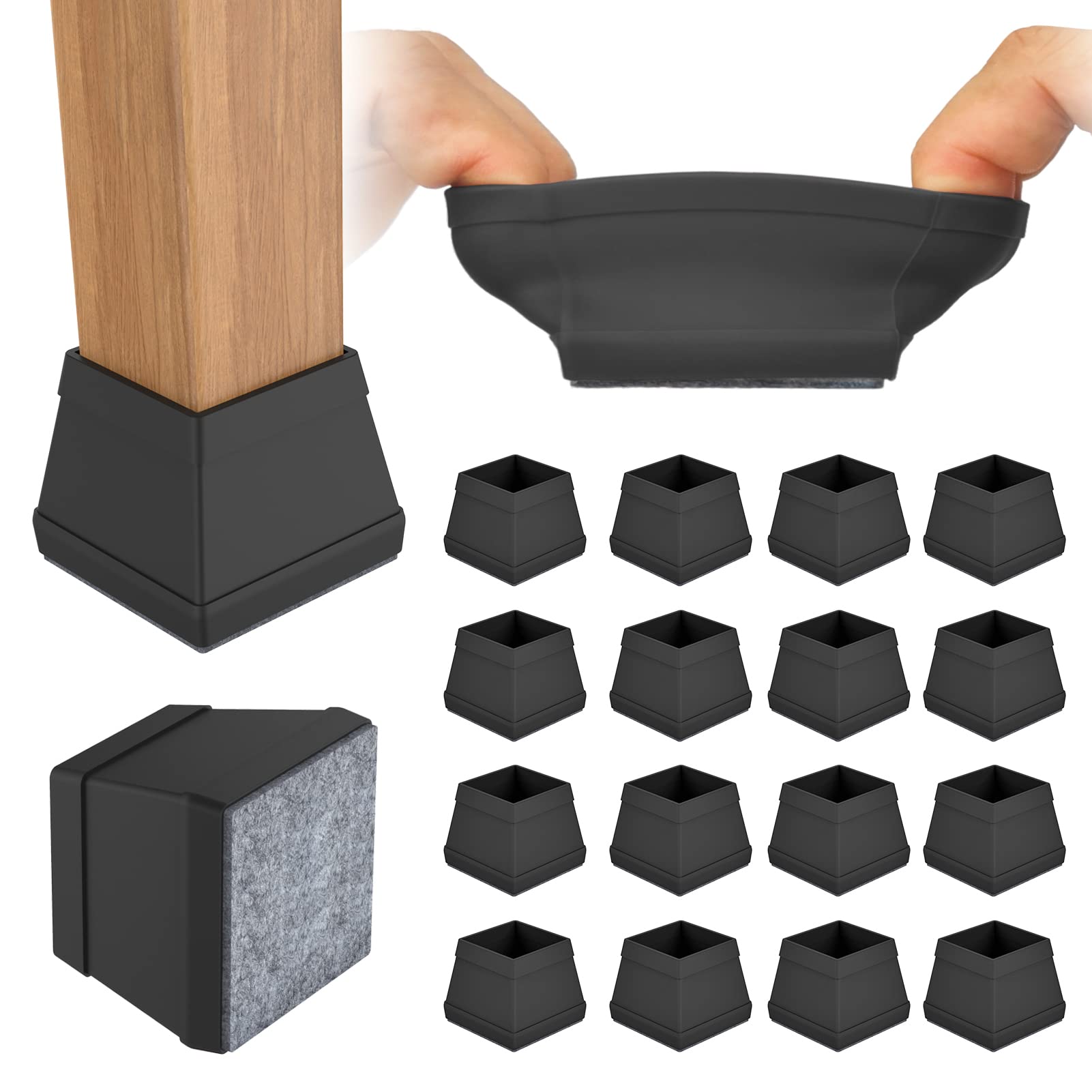 16 Pieces Square Chair Leg Protectors Silicone Chair Leg Covers Furniture Leg Pr