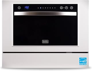 BLACK+DECKER Countertop Dishwasher, Energy Star Certified, BCD6W, White | Counter Dish Washer with 7 Wash Programs, 6-Place Setting Capacity, 24-Hour Delayed Start