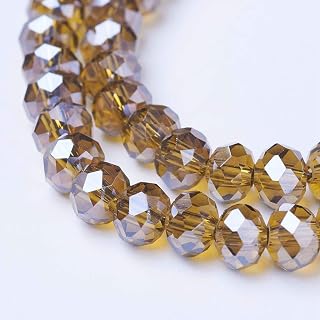10 Strands Electroplated Clear Glass Beads Dark Gold Plated Shiny Faceted Beads Loose Spacer Loose Beads for DIY Jewelry Bracelet Necklace Crafts 4x3mm