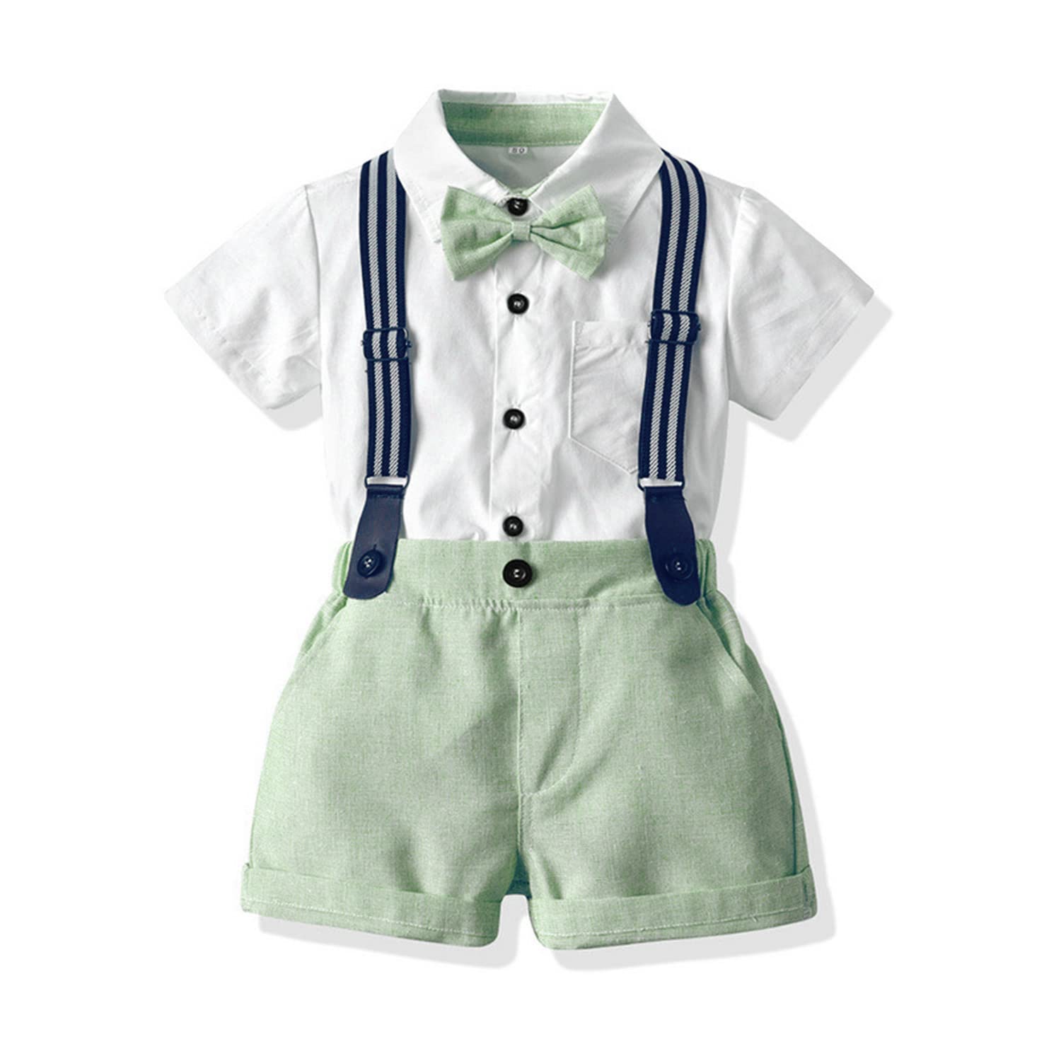 Volunboy Baby Boy Suit Set, Short Sleeve Bow Tie Shirt with Short Strap Romper