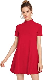 Milumia Women's Mock Neck T Shirt Dress 60s Short Sleeve Babydoll Dresses