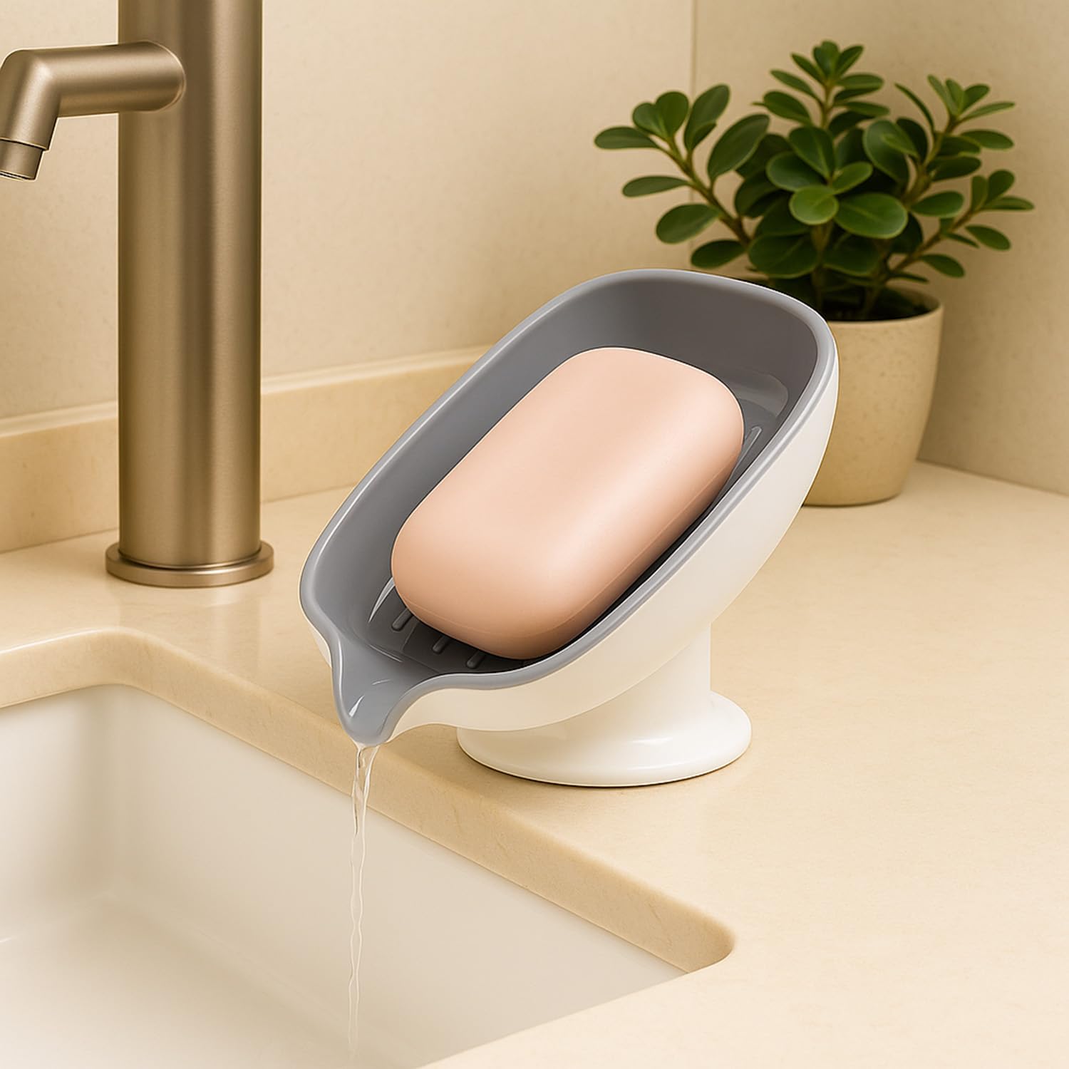 Leaf Shape Soap Saver with 3M Adhesive, Self Draining Dish for Bathroom or Kitch