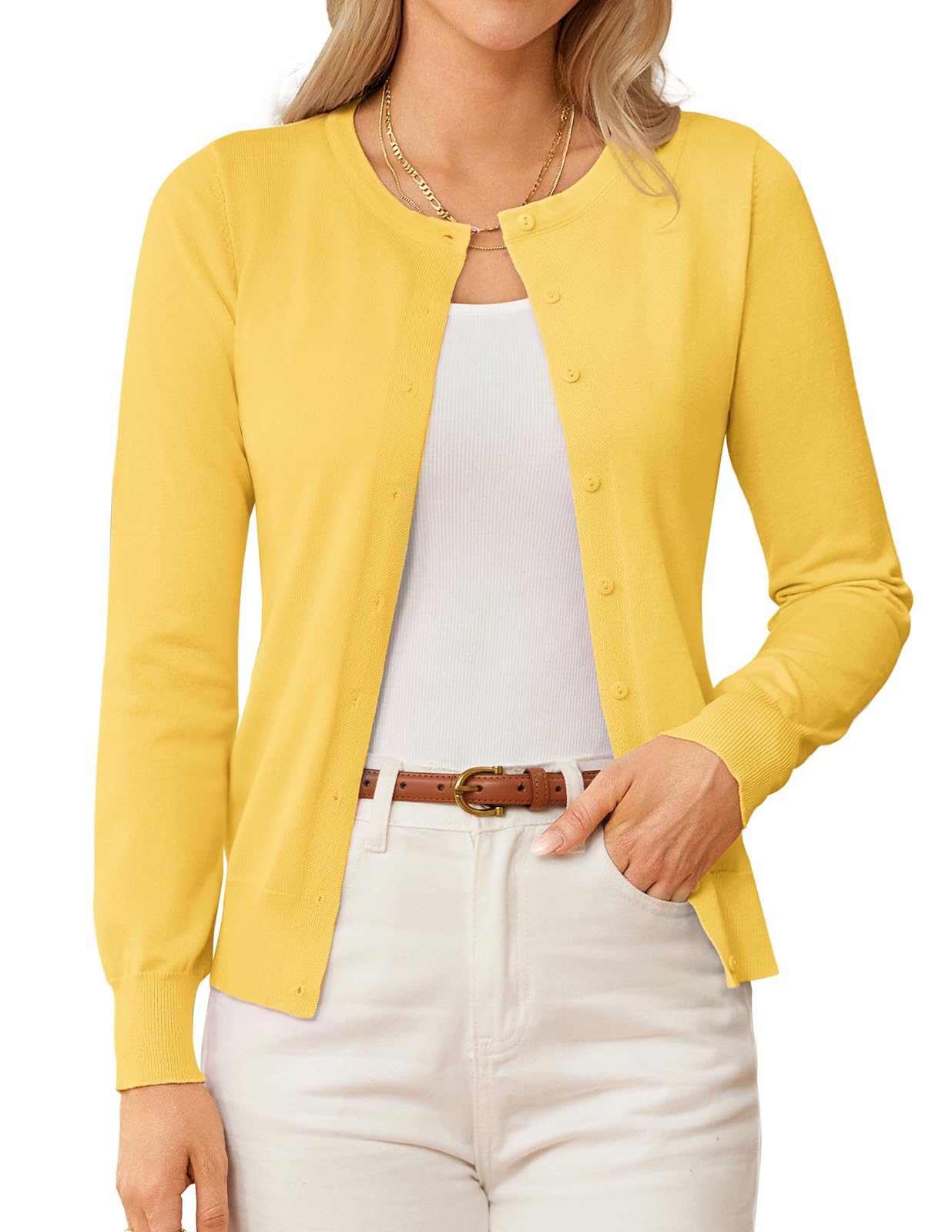 GRACE KARIN Womens Classic Long Sleeve Knitted Casual Open Front Button Cardigan