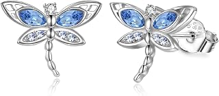 AOBOCO Dragonfly Stud Earrings Sterling Silver Birthstone Earring for Women