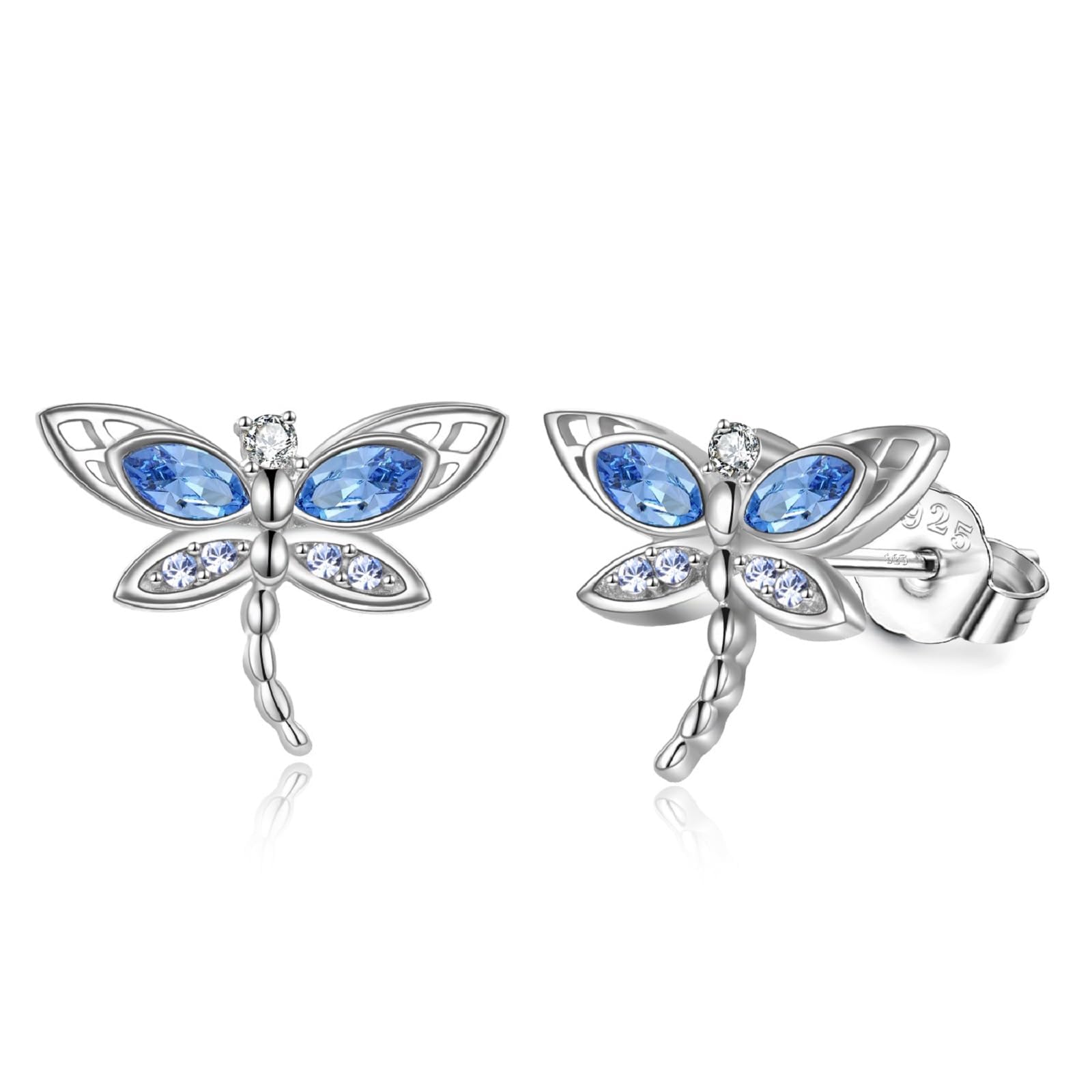 AOBOCO Dragonfly Stud Earrings Sterling Silver Birthstone Earring for Women