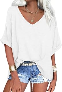 UNCLECAT Women's V Neck Oversized T-Shirts Summer Short Sleeve Shirts Loose Casual Tops Tee