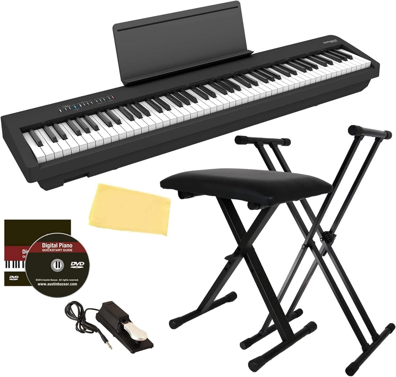 Roland FP-30X 88-Key Digital Piano - Black | Bundle with Adjustable Stand, Bench