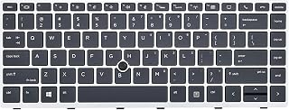Replacement Backlight Keyboard for HP EliteBook 840 G5 840 G6 & EliteBook 745 G5 745 G6, EliteBook 840 G5 Keyboard with Pointer Silver Frame US Layout L11307-001 L14378-001
