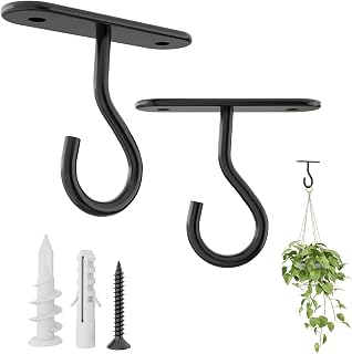 Bamworld 2-Pack Ceiling Hooks for Hanging Plants 2.8 Inch | Square Wall Mount Plant Hangers Indoor, Heavy Duty Metal Hanging Plant Holder for Outdoor Patio Garden Decor