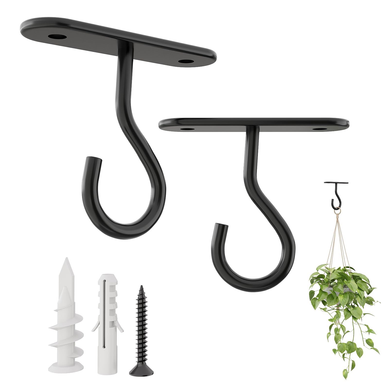 Bamworld 2-Pack Ceiling Hooks for Hanging Plants 2.8 Inch | Square Wall Mount Pl