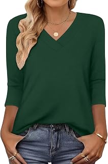 DUOEASE Women's T-Shirt 3/4 Sleeve V-Neck Basic Pullover Women Winter