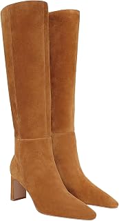 Coutgo Womens Wide Calf Knee High Closed Pointed Toe Wide Heel Side Zipper Autumn Dress Boots