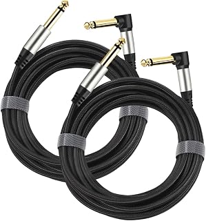 Adoerpai 2-Pack Guitar Cables 1/4 Inch 6.35mm Male to Male Jack Right Angle to Straight Nylon Braided TS Mono Instrument Cable (Pack of 2-16FT)