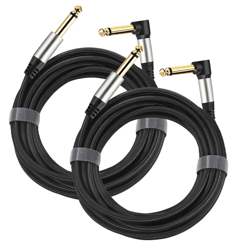 Adoerpai 2-Pack Guitar Cables 1/4 Inch 6.35mm Male to Male Jack Right Angle to S