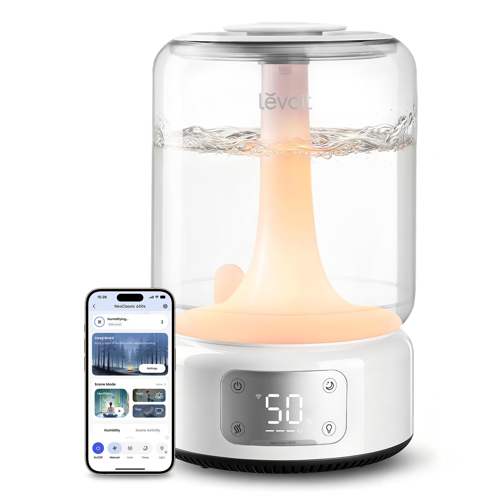 Levoit Humidifiers for Bedroom Large Room, 6.2L Tank, Smart App, Quiet 26dB | To