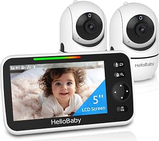 HelloBaby HB6550-2 5" Dual Camera Baby Monitor No WiFi, Pan Tilt Zoom | Hack-Proof FHSS, 30H Battery, 1000ft Range, Easy Setup Travel-Portable, Night Vision, 2 Way Audio, 2 Rooms, Auto Scan, VOX