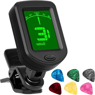 AMFUN Guitar Tuner Clip On, Digital Tuners of Guitar Accessories with LCD Display, Guitar Tuner Clip On for Acoustic Guitar, Bass, Violin, Ukulele, Electronic Guita