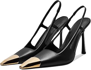 Vertundy Women's Metal Pointed Toe High Heels Pumps Geometric Heel Slip On Shoes