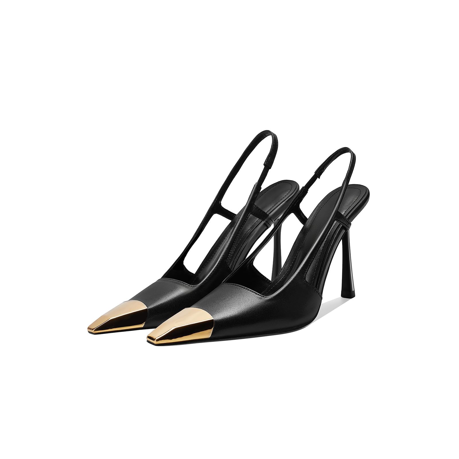 Vertundy Women's Metal Pointed Toe High Heels Pumps Geometric Heel Slip On Shoes