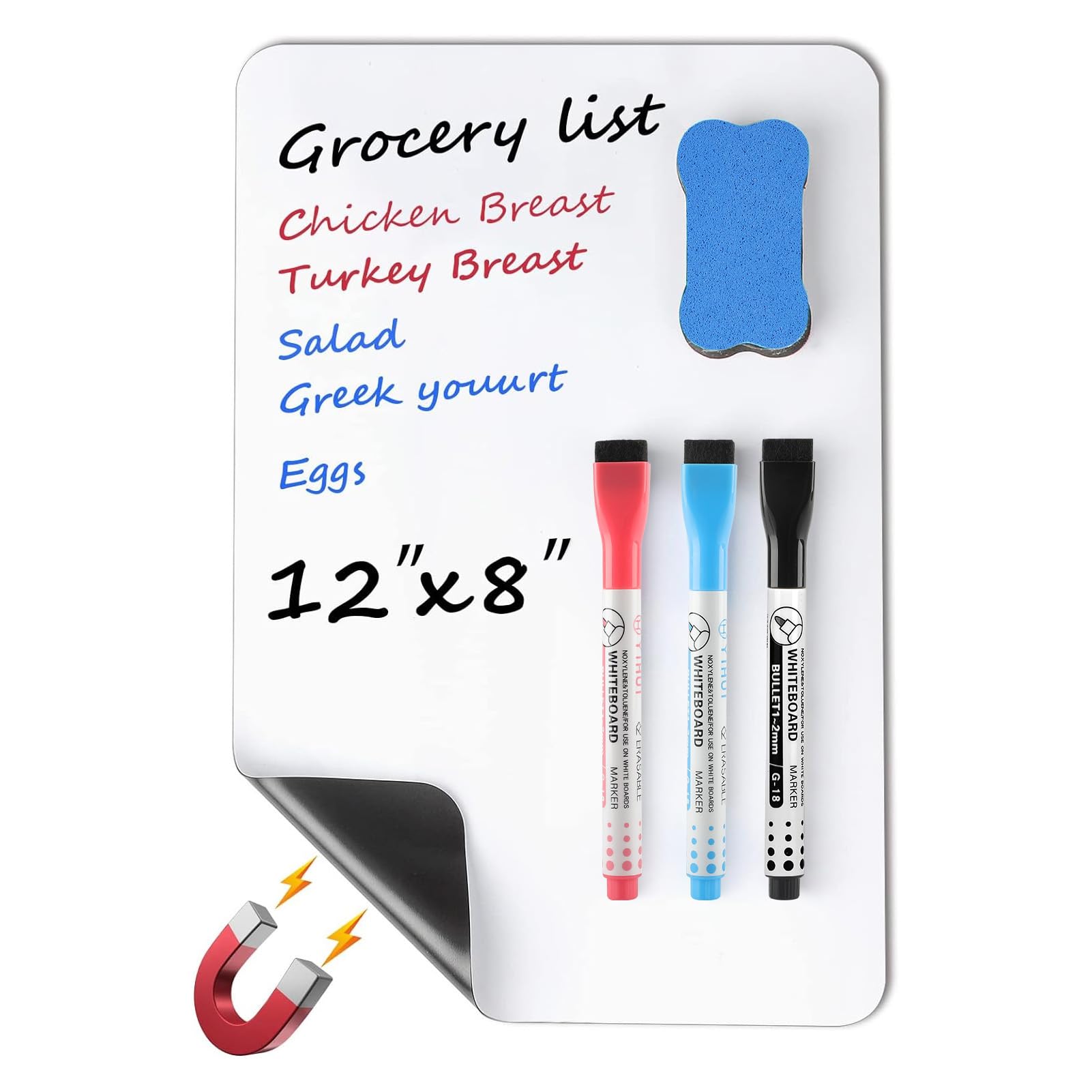 MaxGear Magnetic Dry Erase Board for Fridge, 12 x 8 Inch, Markers Included | Str