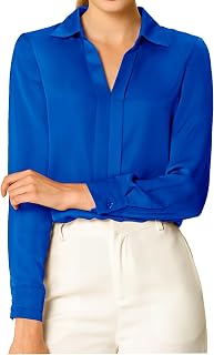Allegra K Women's Work Blouse Long Sleeves in Silk Satin