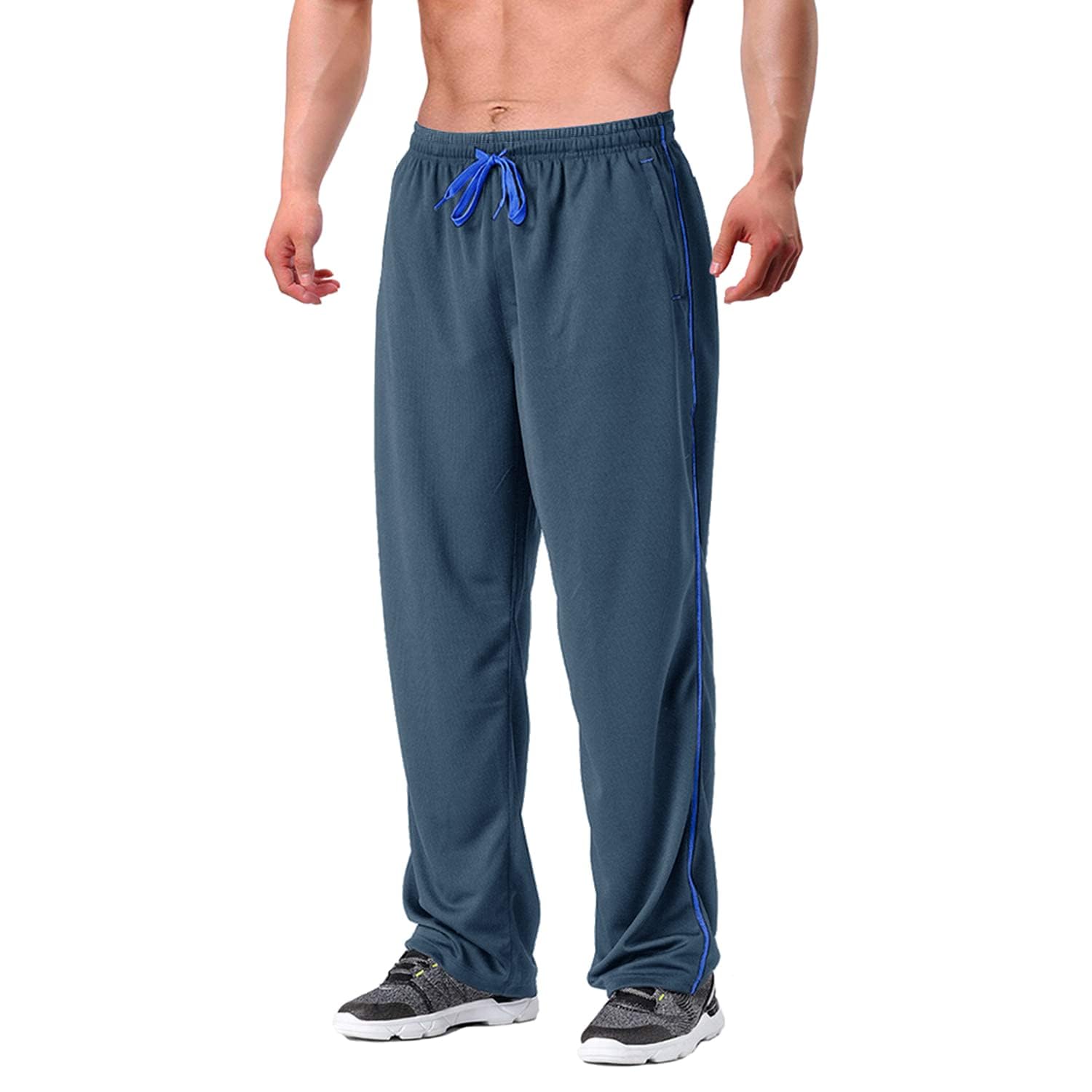 EKLENTSON Men's Tracksuit Bottoms Mesh Jogging Sweat Pants with Zipper Pockets O