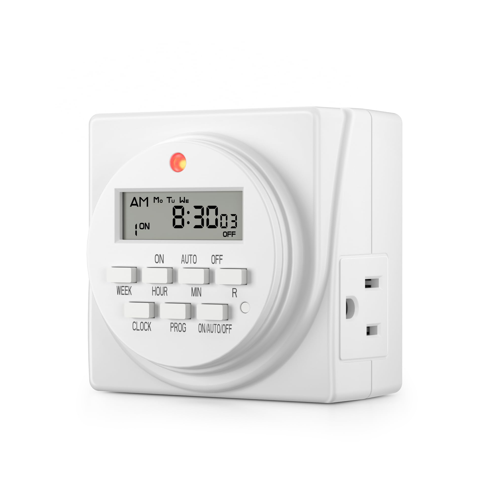 BN-LINK Indoor 7-Day Programmable Digital Timer Outlet, 2 Outlets, 1 Pack | 8 On